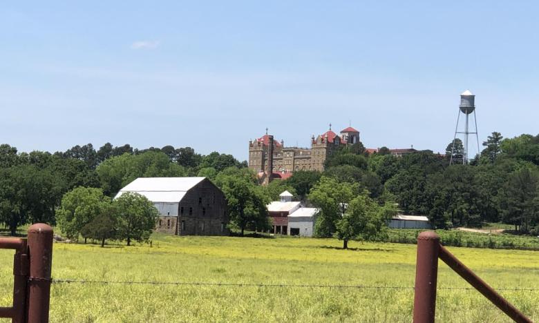 Subiaco Abbey as seen from the True Grit Trail