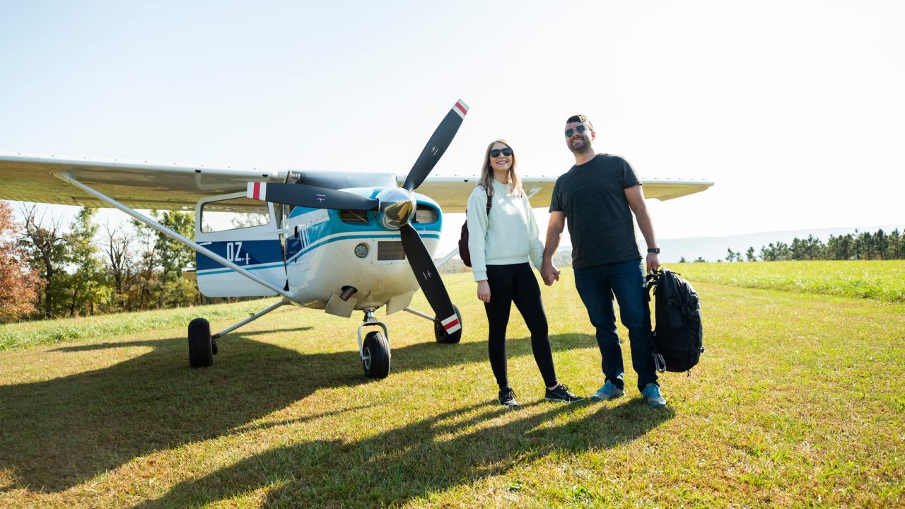 Kallsy and Logan Page prepare to take off on an aerial adventure.