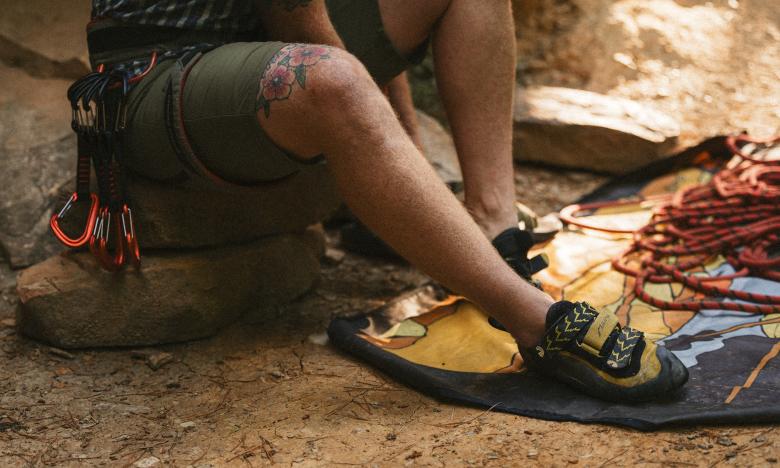 Person preparing to rock climb in Arkanas